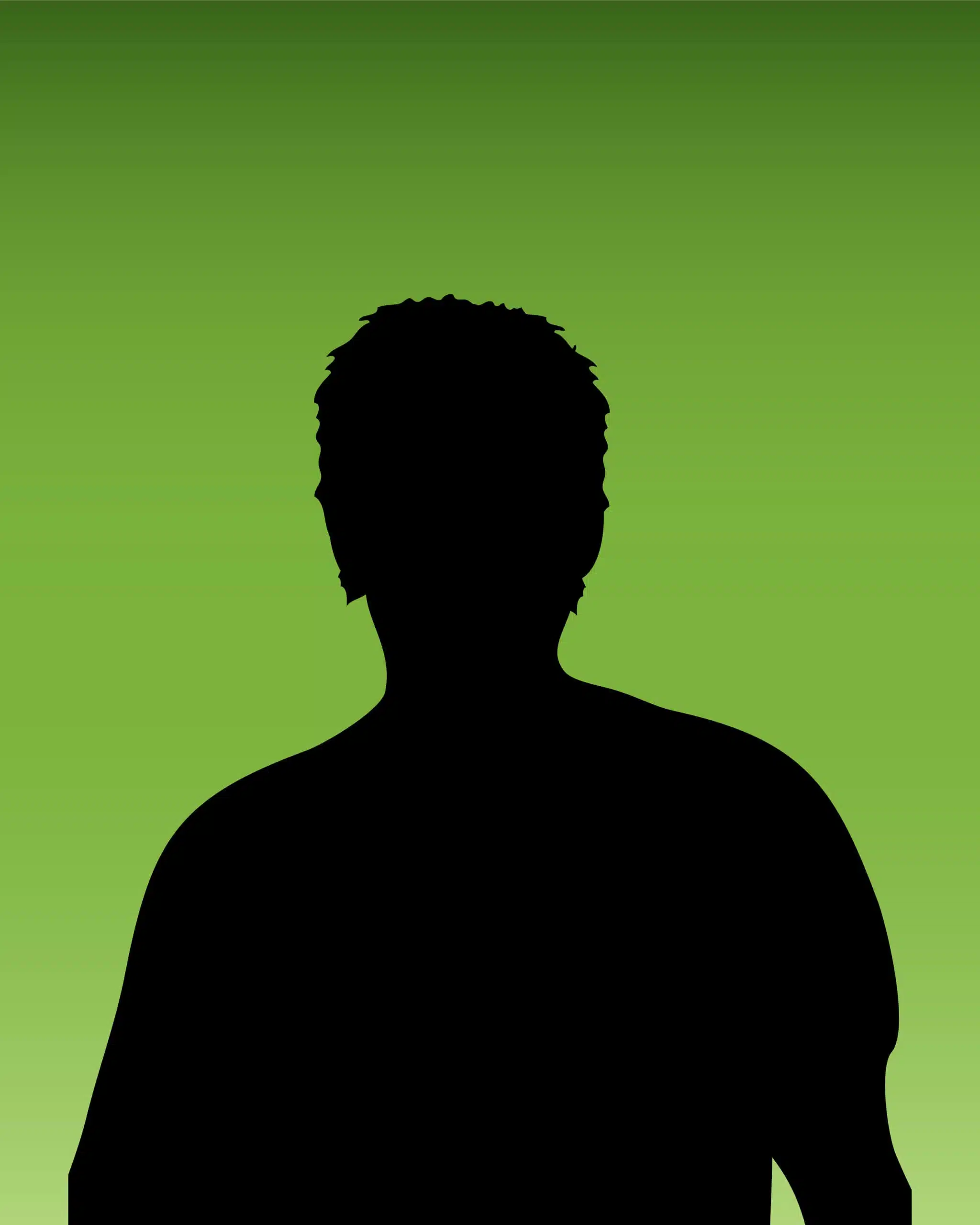 Silhouette d'une personne sur fond vert, photo de profil pour nos ITW de nos Master en logistique et Transport.